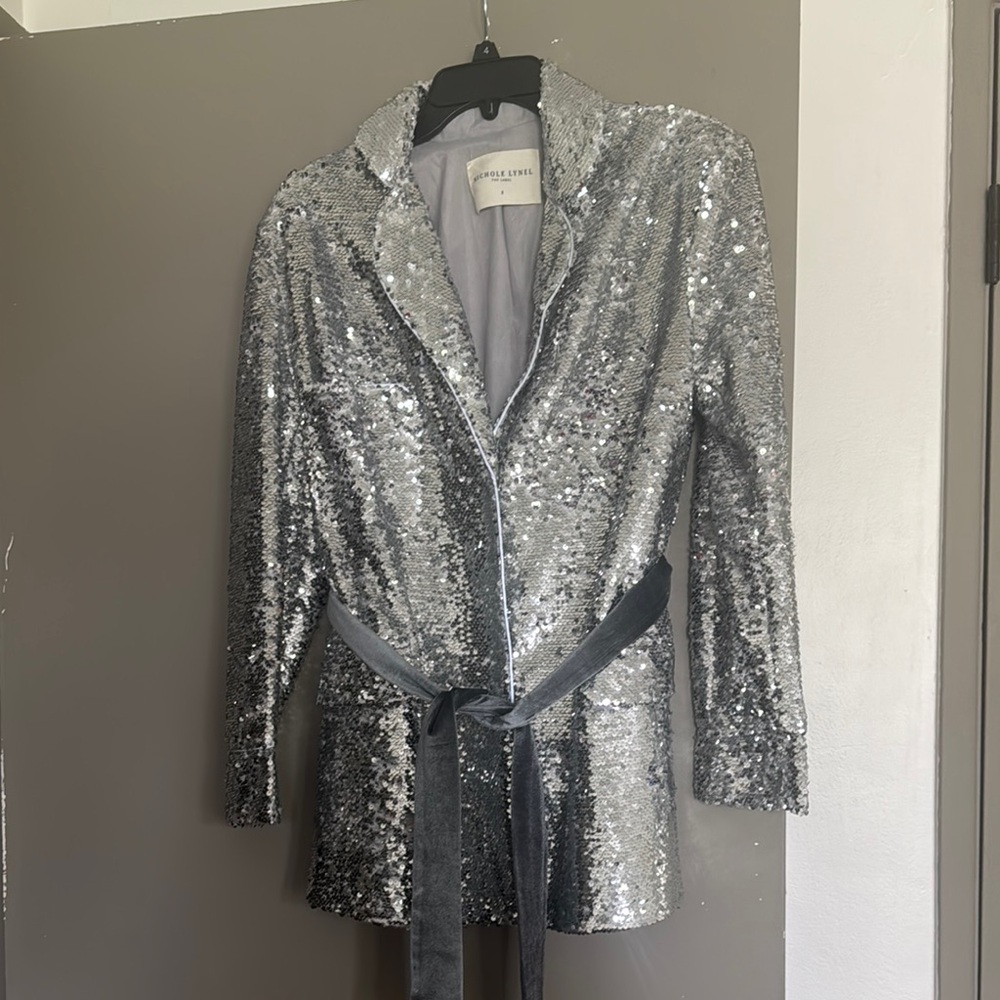 Silver Sequin Blazer with Belt